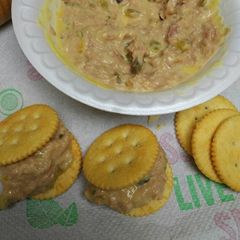 A picture of Tuna salad on Crackers.