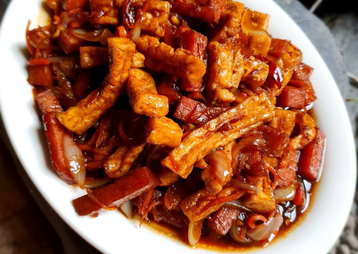 Tumis Ham dan Tahu Saus Inggris