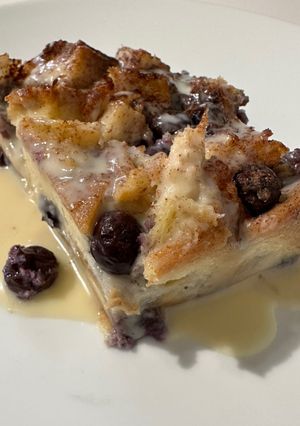 A picture of Blueberry Bread Pudding.