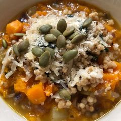 A picture of Roast squash and sage soup - vegan.