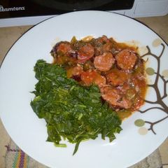 A picture of Sausage stew with boiled mchicha.....