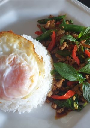 A picture of Pad Gaprao Moo Kai Dao.