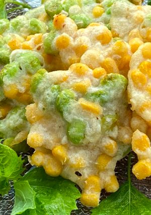 A picture of Japanese Edamame and Corn Tempura.