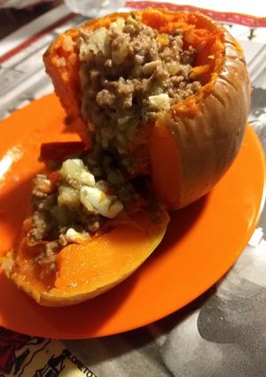 Una foto de Calabaza rellena bien panzona