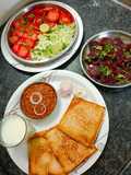 Bread bhaji, salad and buttermilk
