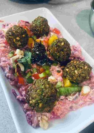 A picture of Sprouts Falafel in hung curd boat.