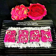 A picture of Red Dragon Fruit Coconut Burfi.