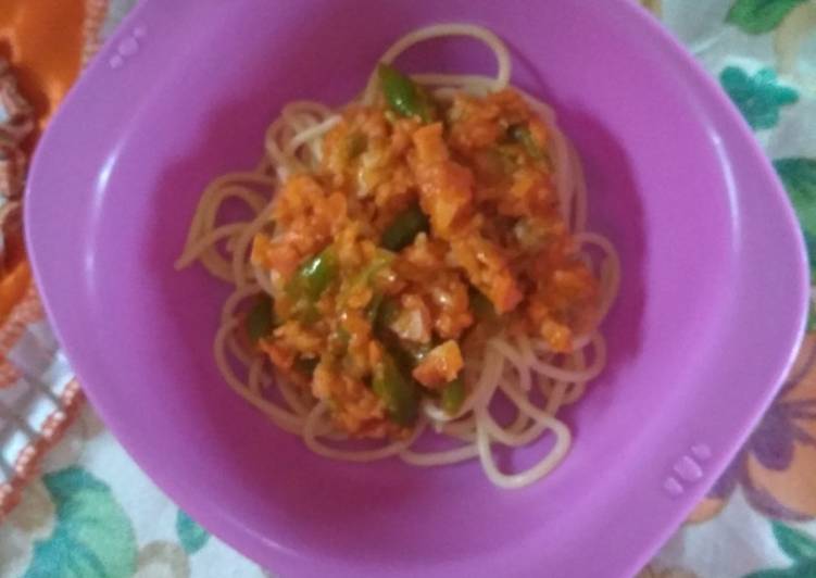 Spageti saos salmon mpasi 11 bulan