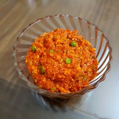 Paneer bhurji with capsicum and peas A picture of Paneer bhurji with capsicum and peas.