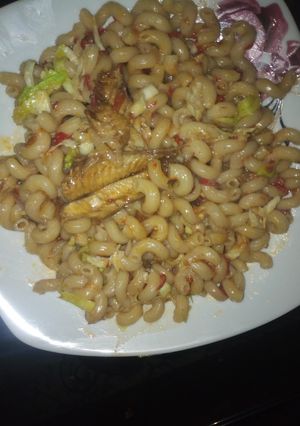 A picture of Macaroni jallof with scarcy cavage.