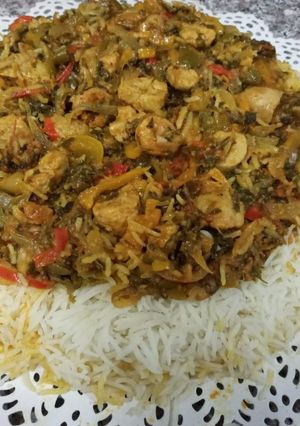 A picture of Arabian Goat testicle biryani.