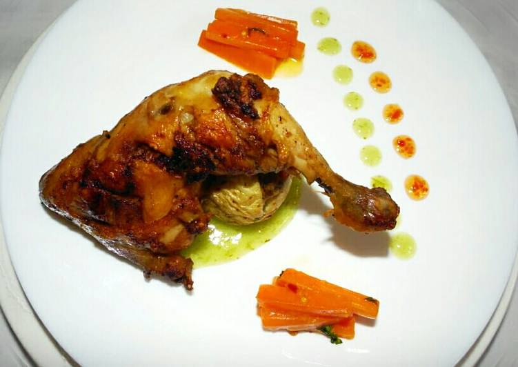 Recipe of Homemade Poulet Confit,Jacket Potato,Glazed Carrot served withMango Sauce