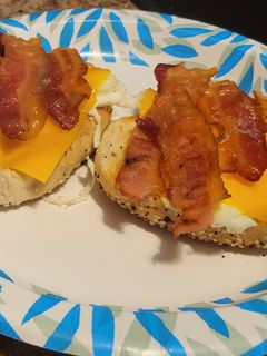 A picture of Open-faced breakfast bagel.