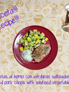 Una foto de Chuletas al horno con verduras salteadas