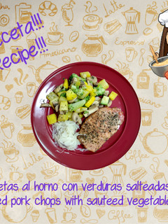 Una foto de Chuletas al horno con verduras salteadas