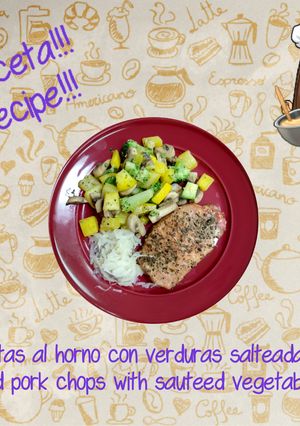 Una foto de Chuletas al horno con verduras salteadas