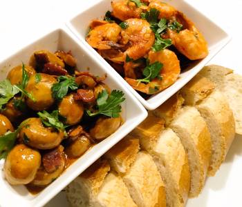 Fresh, Serving Recipe Tapas x 2 garlic and ham mushrooms  spicy prawns Most Delicious