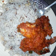 A picture of Rice&beans with stew.