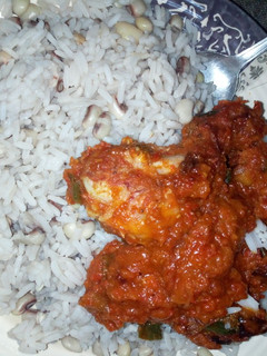 A picture of Rice&beans with stew.