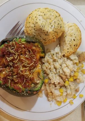 A picture of Chicken Stuffed Avocado.