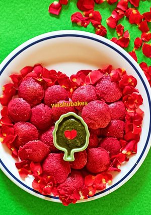 A picture of Valentine's Day Special Beetroot and Ragi Mini Idlis.