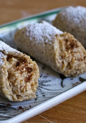 A picture of Baked Hazelnut Cannoli with Coffee Cream.
