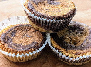 A picture of Eggless Vanilla Choco Marble Muffins.