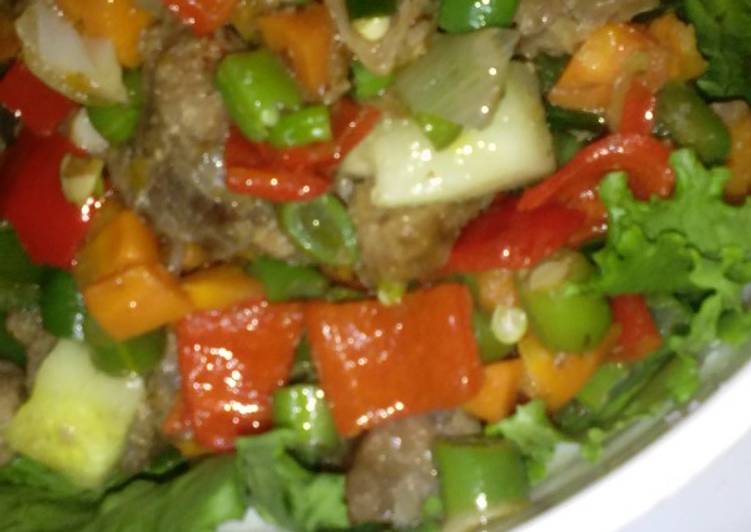 Diced beef stir fry and veges