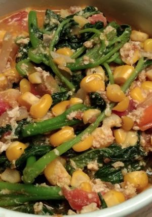 Foto resep Tumis bayam jagung pedas