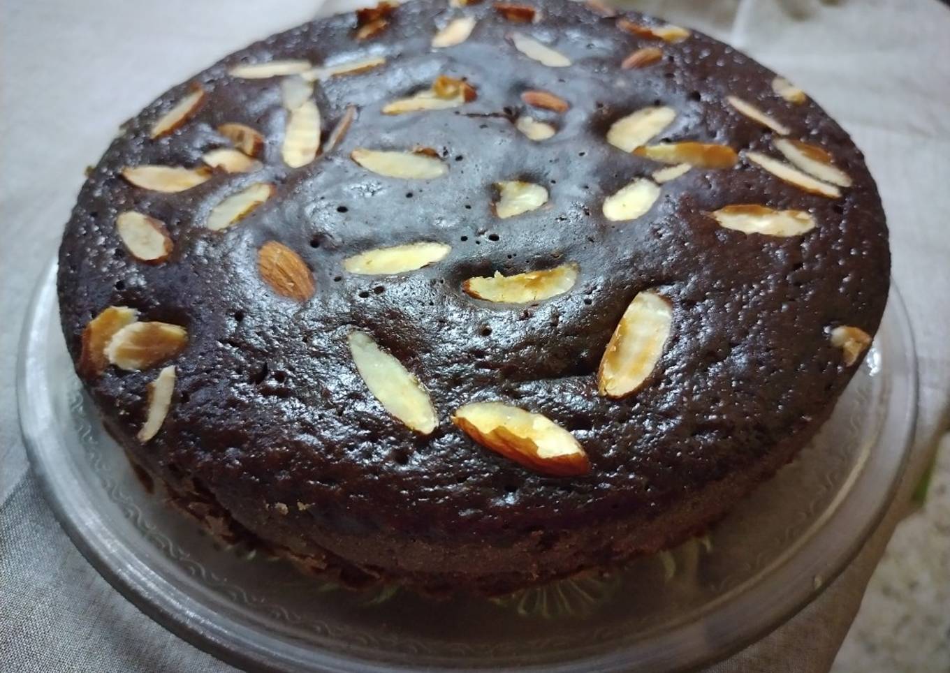 Eggless almond chocolate cake