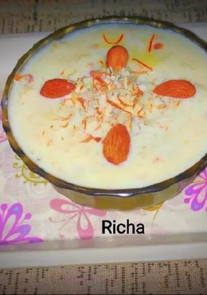 A picture of Gobindobhog rice phirni.