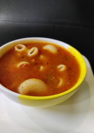 A picture of Tangy Tomato Macaroni Soup.
