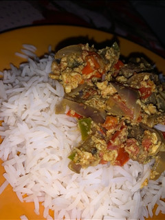 A picture of Basmati Rice with egg sauce.