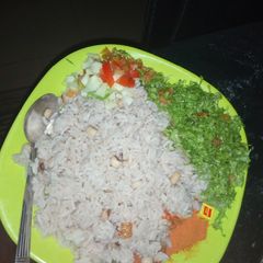 A picture of White Rice and beans.