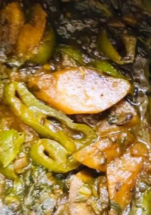 A picture of Stir fried Aloo palak capsicum.