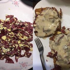 A picture of Eggs with dried beef.