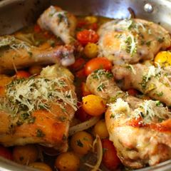 A picture of Easy One Pan Italian Dressing Roast Chicken + Fresh Tomato Sauce.