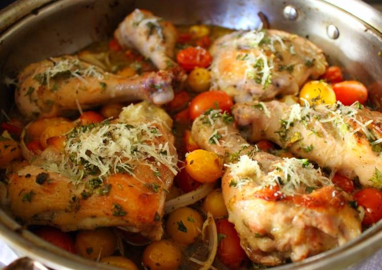 Steps to Prepare Quick Easy One Pan Italian Dressing Roast Chicken + Fresh Tomato Sauce