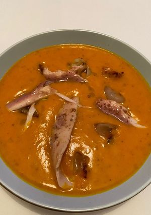 Une photo de Soupe potimarron truite fumée 🐟. Recette🥬 d'automne
