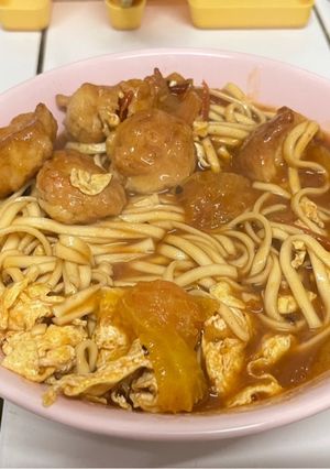 A picture of Shrimp Paste Tomato Egg Noodles.