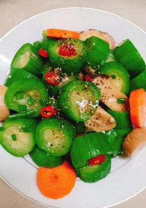 Hình của món Mướp xào rau củ xanh rờn đẹp mắt ngon miệng.