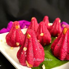 A picture of Red Dragon Fruit Sooji Modak.