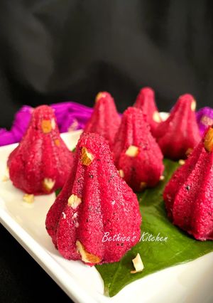 A picture of Red Dragon Fruit Sooji Modak.
