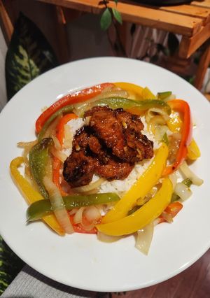 A picture of Hot Honey Glazed Sausages with Peppers.