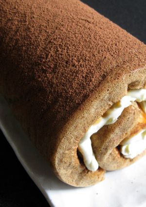A picture of Coffee Roll Cake with Mascarpone Cream.
