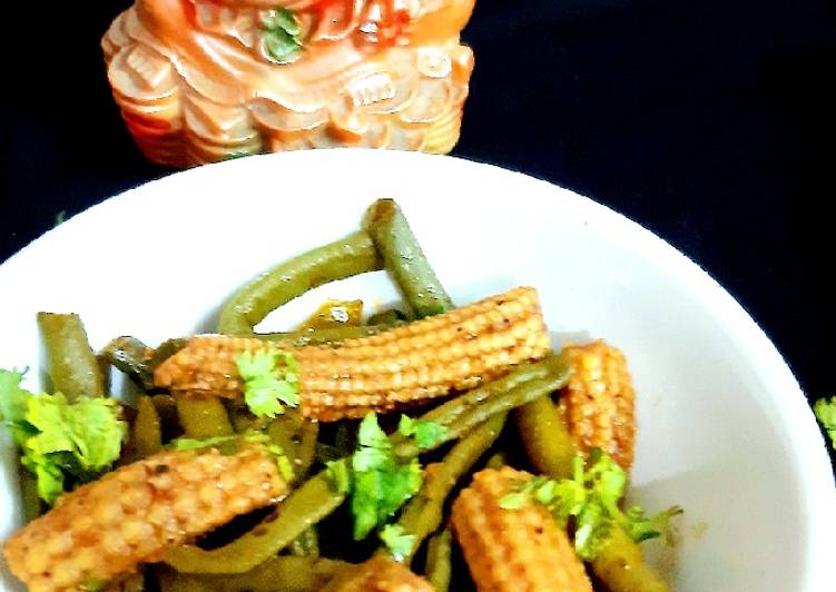 Recipe of Ultimate Spicy French Beans &amp; Baby Corn Stir Fry