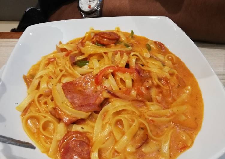 Simple Way to Make Perfect Spicy bacon/sausage fettuccine