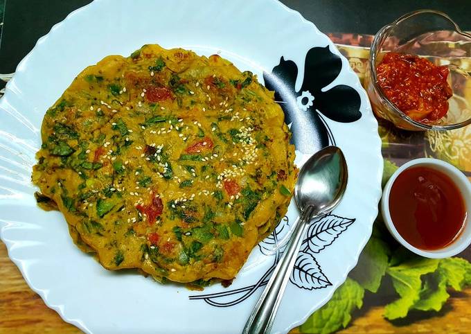 Palak Besan Chilla Recipe by Kumkum Chatterjee - Cookpad
