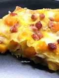 Lasagne con zucca, speck e finta besciamella di crema di zucca e robiola