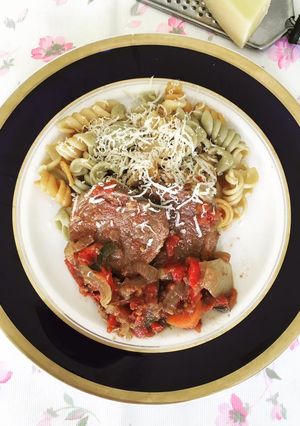 Una foto de Carne con Pastas